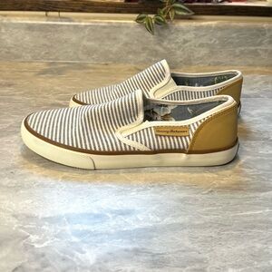 Tommy Bahama Blue and White Striped Flat Loafers Boat Shoes